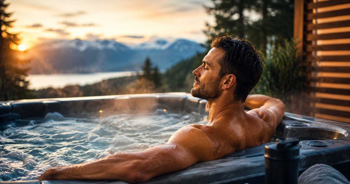 soaking in a hot tub