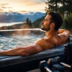 soaking in a hot tub