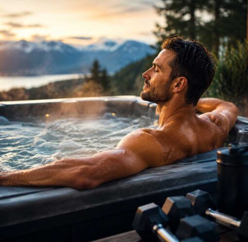 soaking in a hot tub