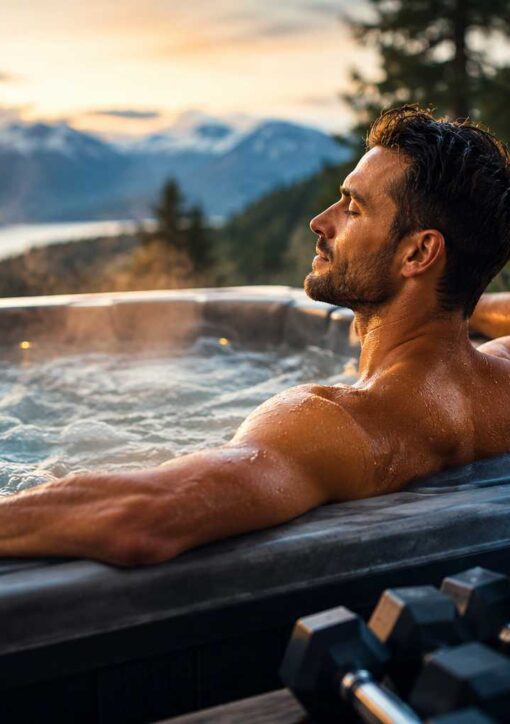 soaking in a hot tub