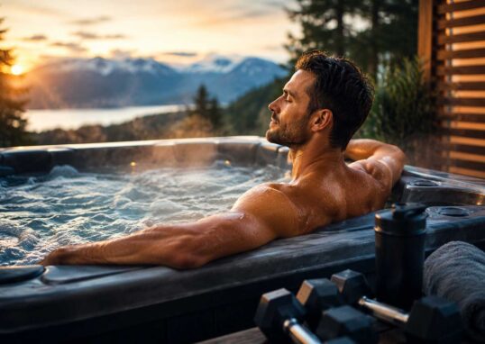 soaking in a hot tub