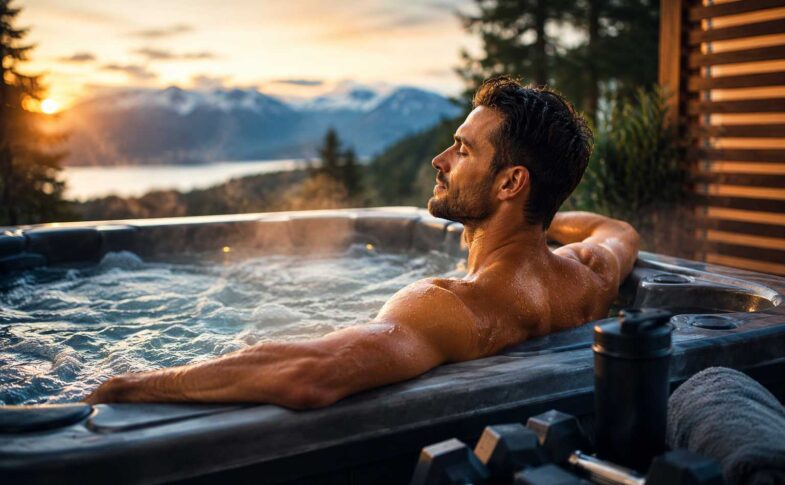 soaking in a hot tub