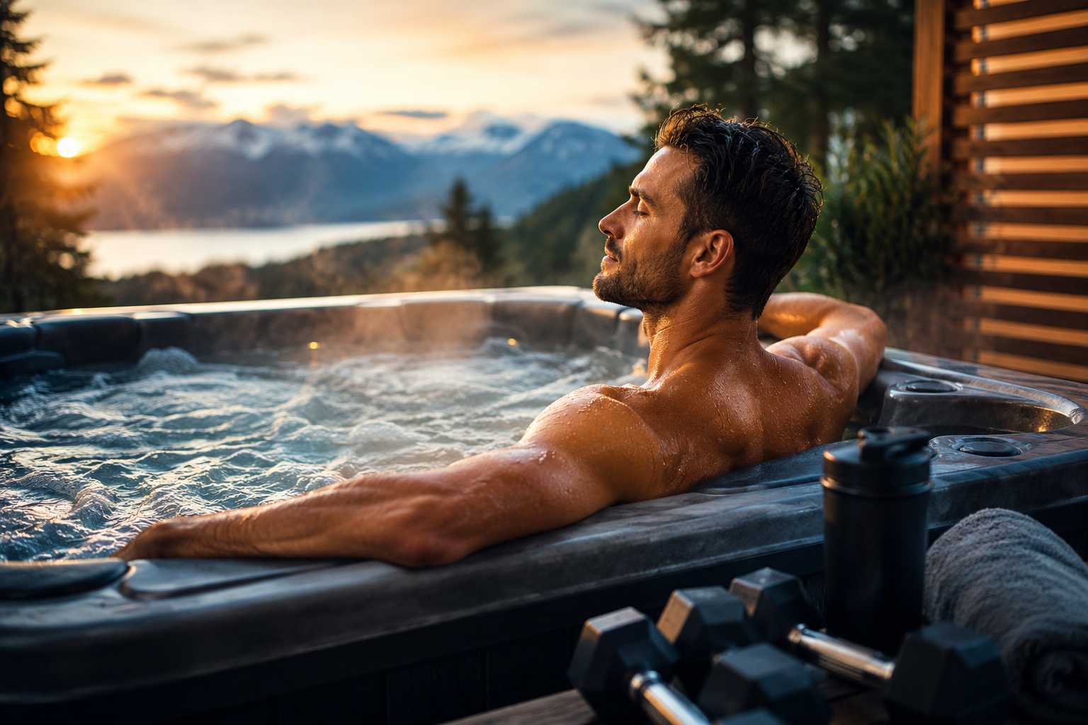 soaking in a hot tub